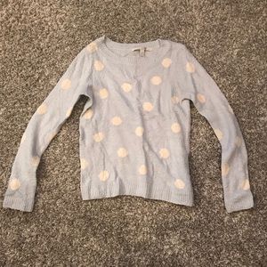 Blue with white polka dot fuzzy pullover sweater